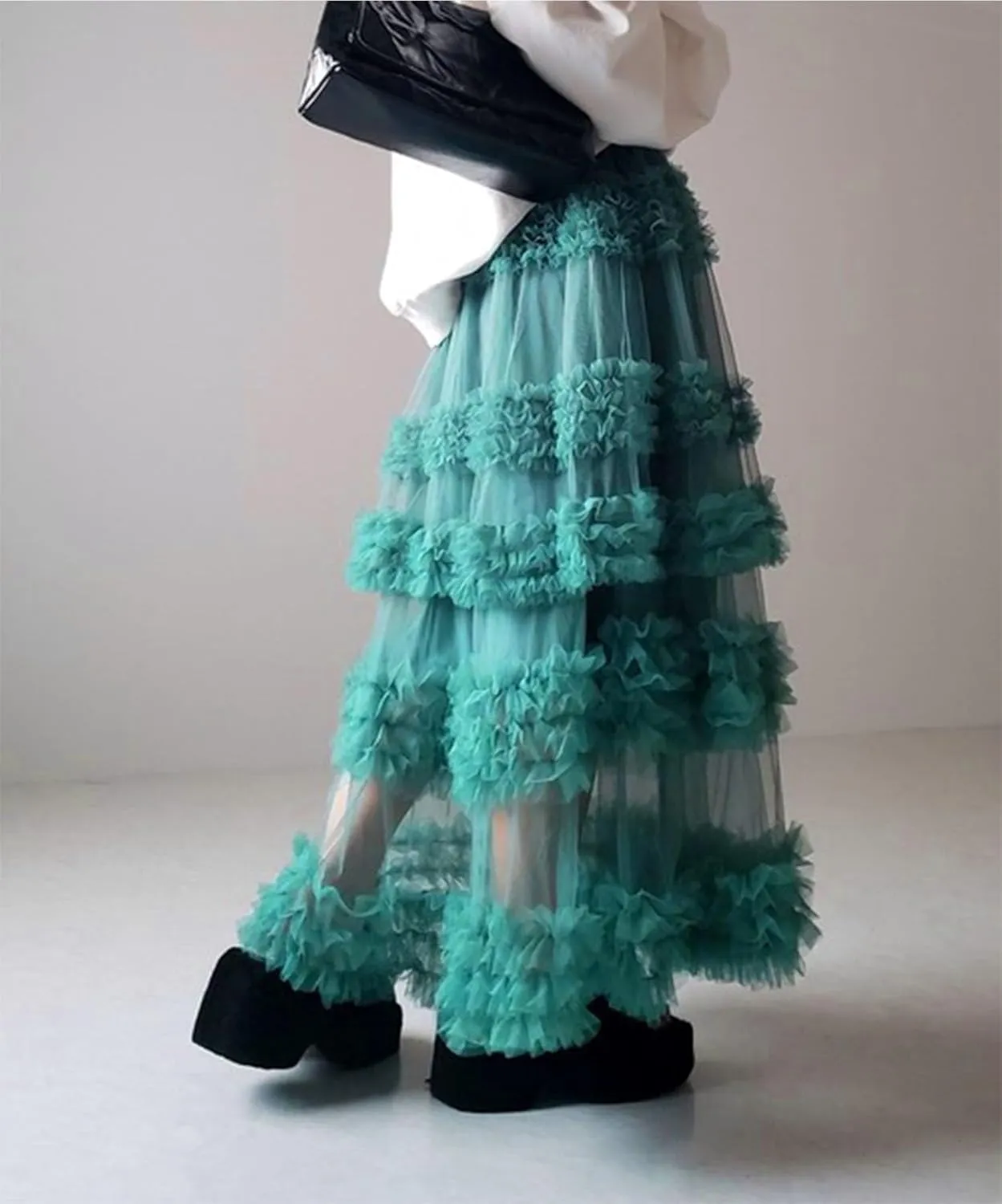 Tulle Skirts for Women Elastic Waist Ruffle Maxi Skirt Tiered Layered Mesh Y2K A-Line Skirt Puffy Tutu Chiffon Pettiskirts