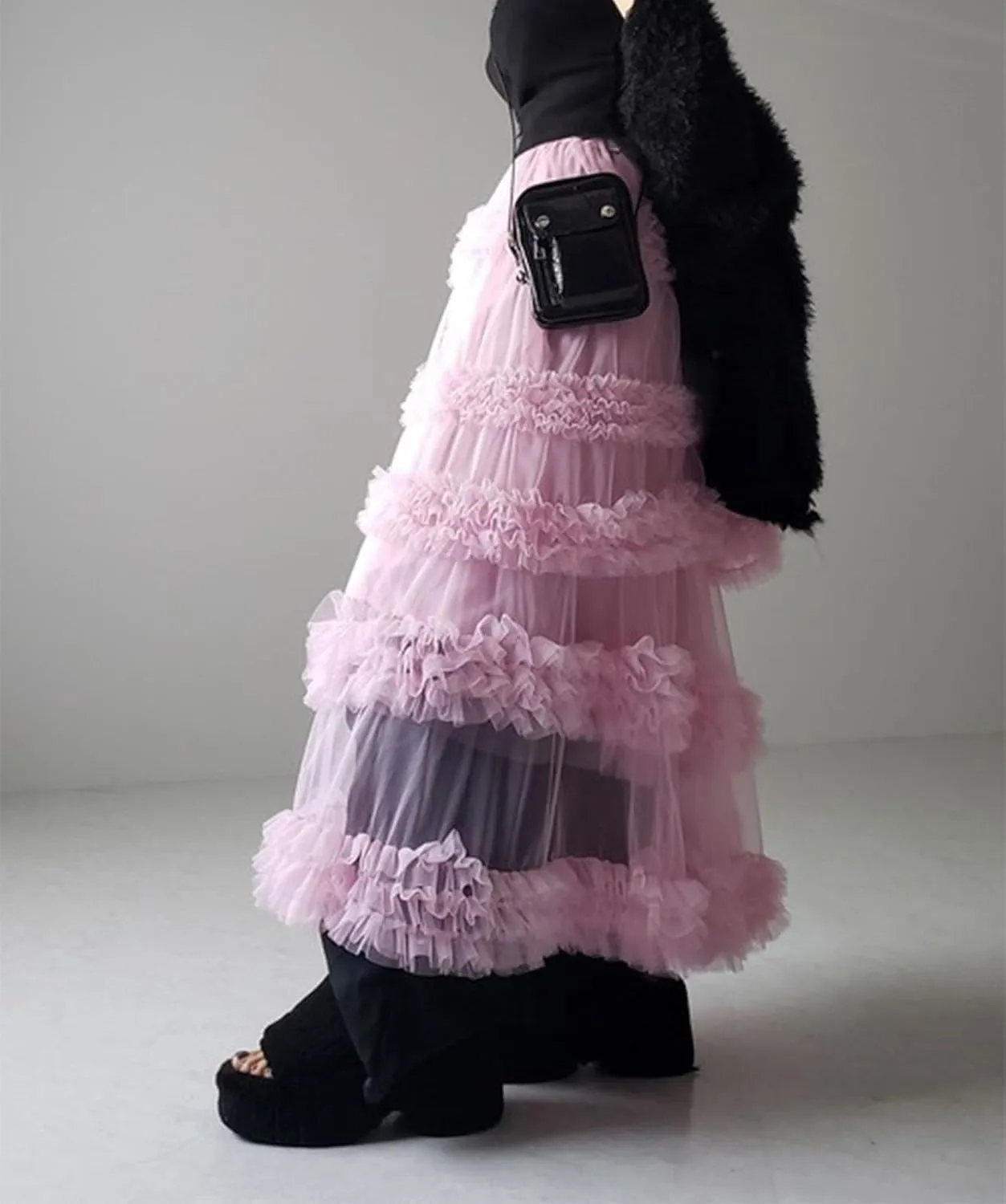 Tulle Skirts for Women Elastic Waist Ruffle Maxi Skirt Tiered Layered Mesh Y2K A-Line Skirt Puffy Tutu Chiffon Pettiskirts