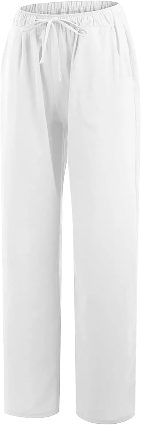 TUNUSKAT Womens Wide Leg Linen Pants Summer High Waist Cotton Palazzo Trousers Lounge Flowy Boho Slacks Beach Travel Outfits