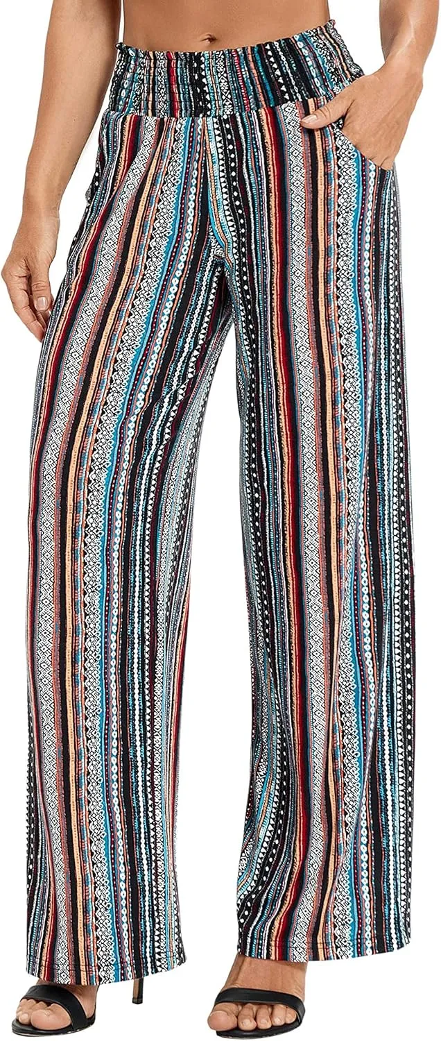 Urban CoCo Women's Boho Palazzo Pants Wide Leg Beach Pants High Waisted Lounge Pants with Pockets
