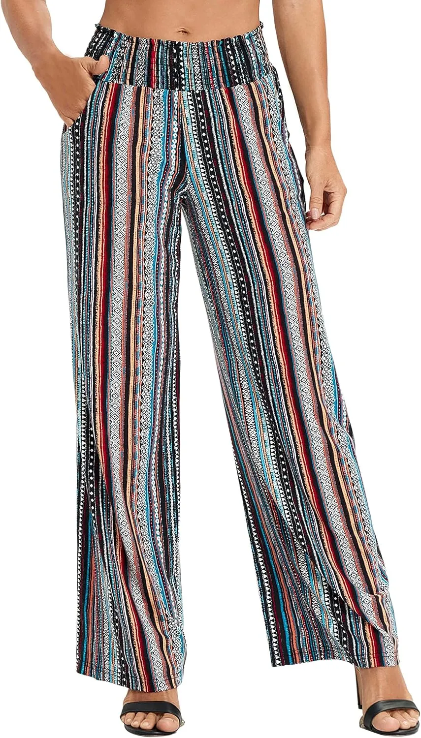 Urban CoCo Women's Boho Palazzo Pants Wide Leg Beach Pants High Waisted Lounge Pants with Pockets