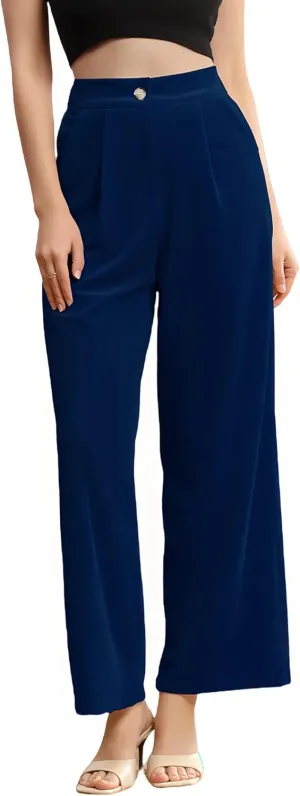 Velius Women's Sexy Velvet Sparkly Wide Leg Pants Trousers Clubwear with Pockets