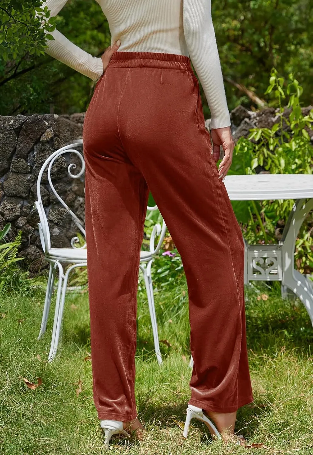Velvet Pants for Women Dressy Women Casual Wide Leg Pants Stretchy High Waisted Velour Palazzo Pants