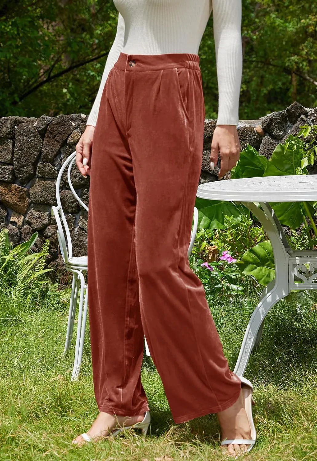 Velvet Pants for Women Dressy Women Casual Wide Leg Pants Stretchy High Waisted Velour Palazzo Pants