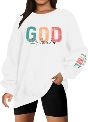 VILOVE God is Good Sweatshirt Christian Shirts for Women Oversized Jesus Religious Pullover Bible Verse Inspirational Tops
