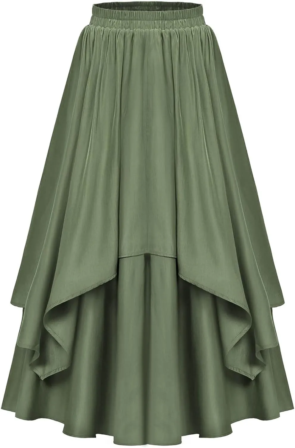 Vintage Ankle-Length Skirts for Women Pleated Tiered Long Skirts High Waisted Asymmetrical Ruffle A Line Maxi Skirt