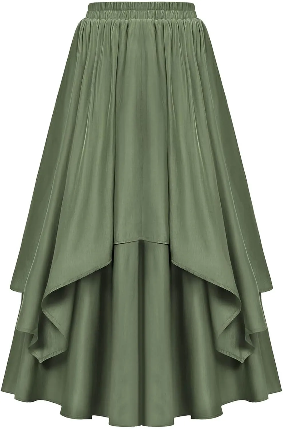 Vintage Ankle-Length Skirts for Women Pleated Tiered Long Skirts High Waisted Asymmetrical Ruffle A Line Maxi Skirt