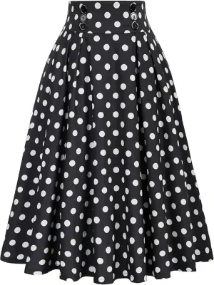 Vintage Polka Dot Maxi Skirts for Women Casual High Waist A Line Flare Swing Long Skirt Party Pleated Skirts