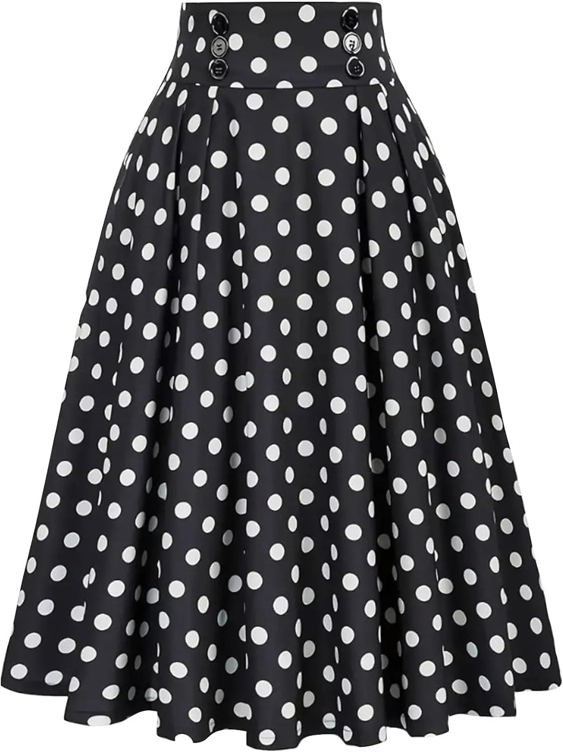 Vintage Polka Dot Maxi Skirts for Women Casual High Waist A Line Flare Swing Long Skirt Party Pleated Skirts