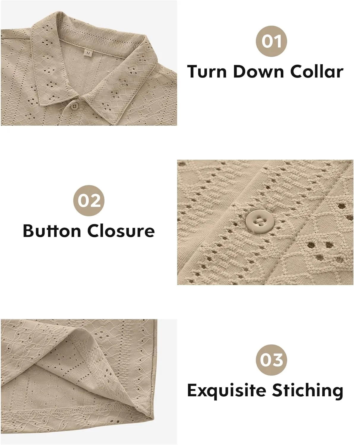 Vssjavun Mens Short Sleeve Button Down Shirts Casual Hollow Out Summer Beach Shirt