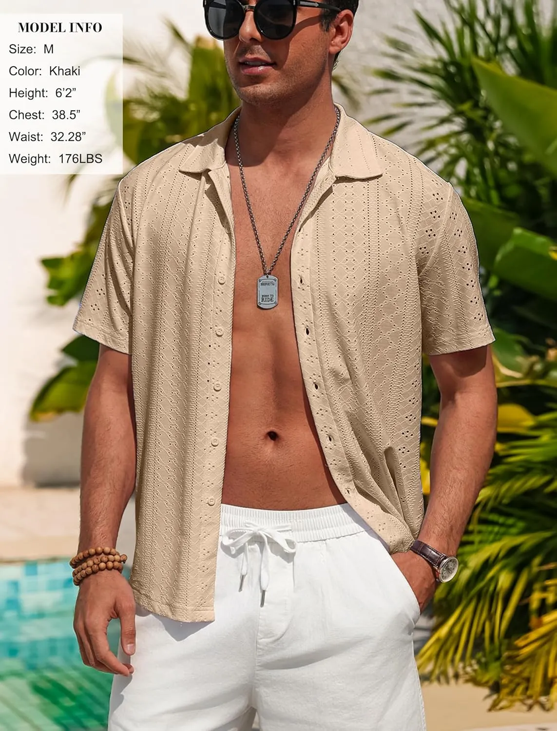 Vssjavun Mens Short Sleeve Button Down Shirts Casual Hollow Out Summer Beach Shirt