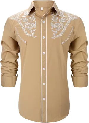 Western Shirts for Men Cowboy Shirts Long Sleeve Embroidered Country Shirt Slim Fit Button Down Shirt Casual Work