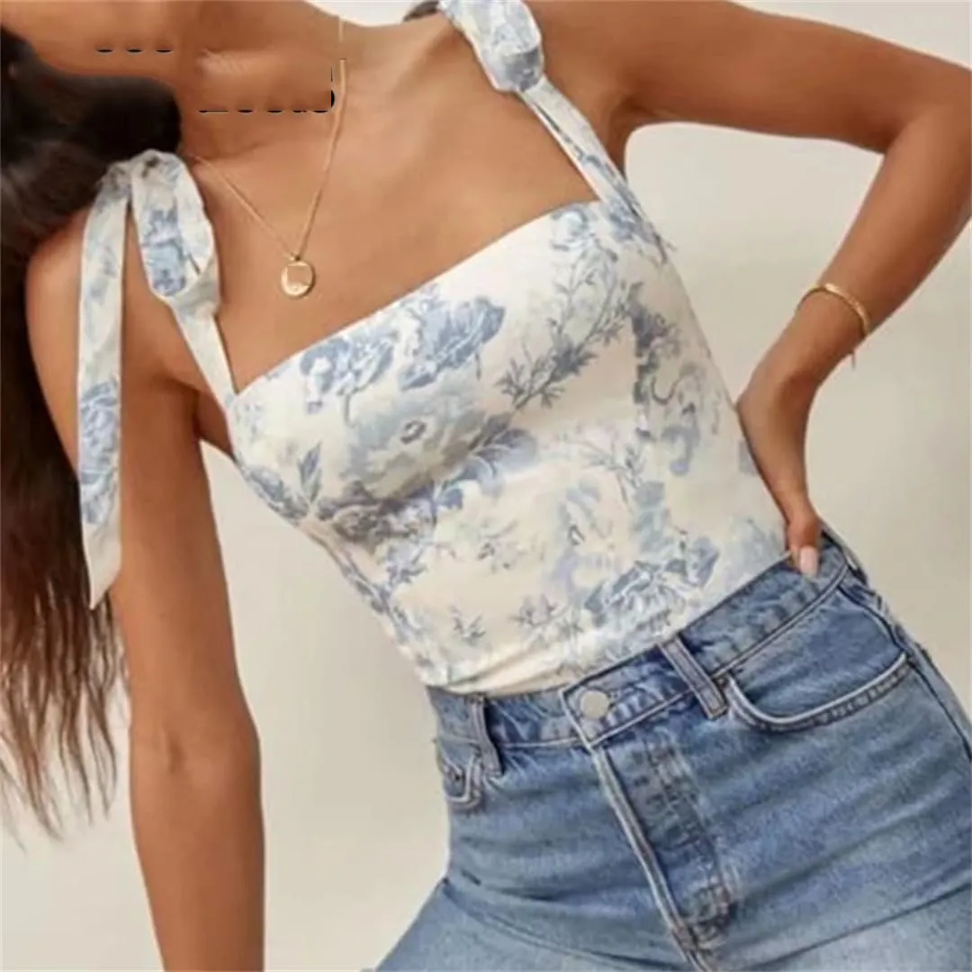 Women Adjusts Camisole Tank Floral Print Slim Top