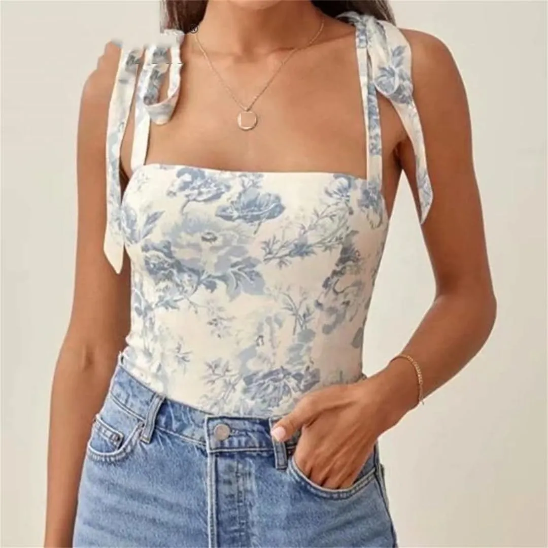 Women Adjusts Camisole Tank Floral Print Slim Top