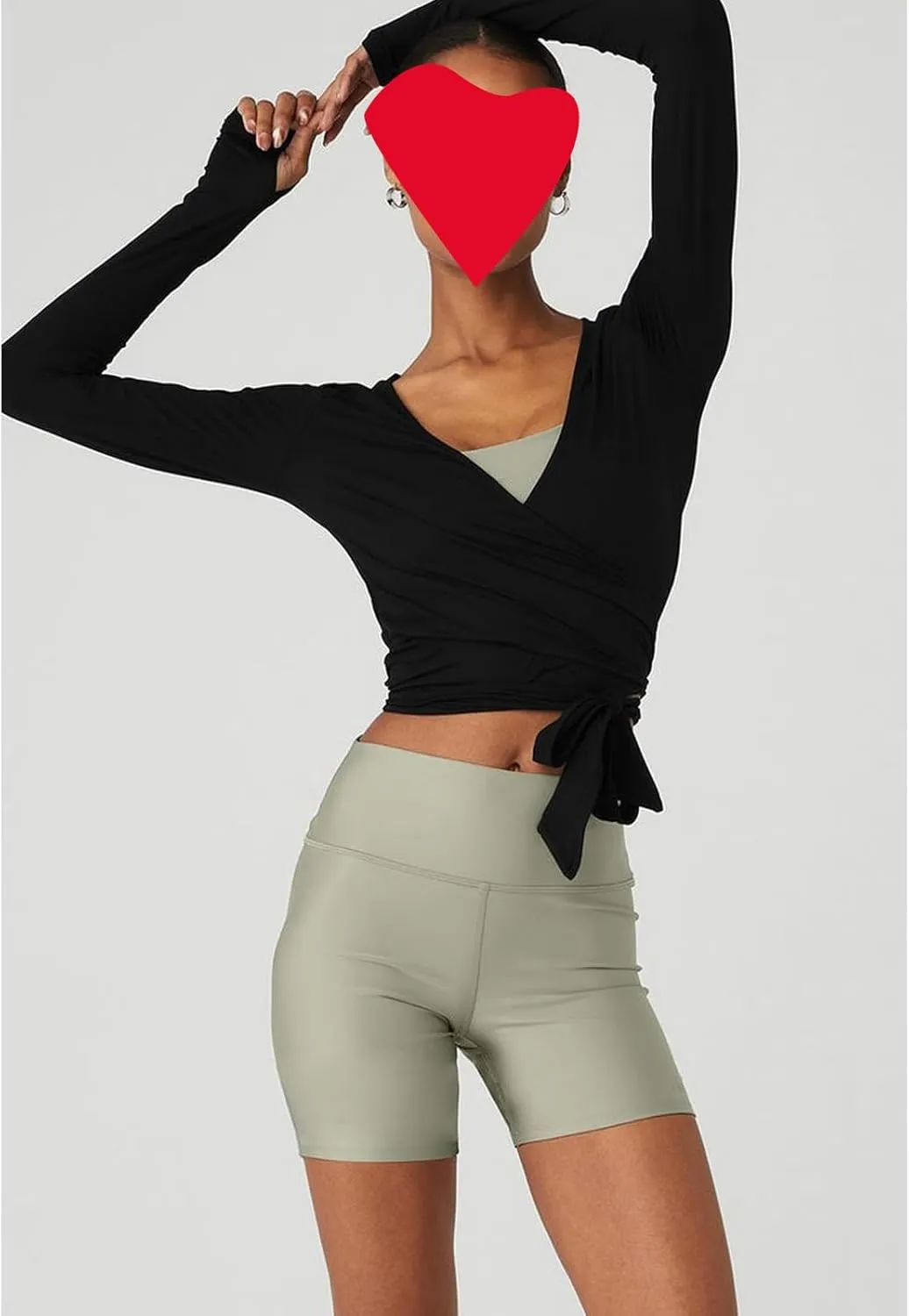 Women Ballet Wrap Top Yoga Pilates Wrap Shirt Long Sleeve Slim Fit Workout Dance Top Front Tie Strap Strechy Ballerina Blouse