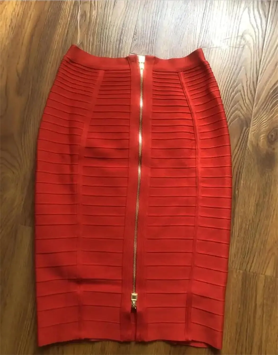 Women Elastic Bodycon Pencil Skirt Solid Zipper Bandage Medium Strecth Skirt