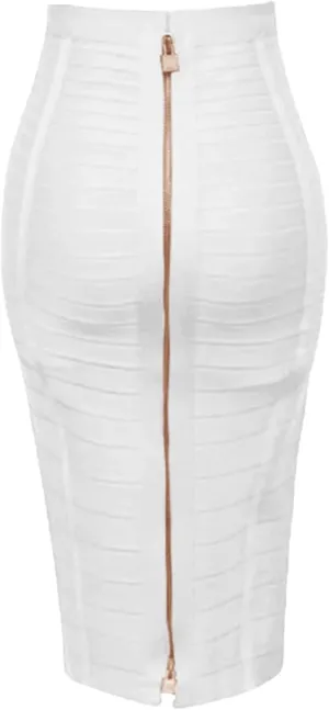 Women Elastic Bodycon Pencil Skirt Solid Zipper Bandage Medium Strecth Skirt