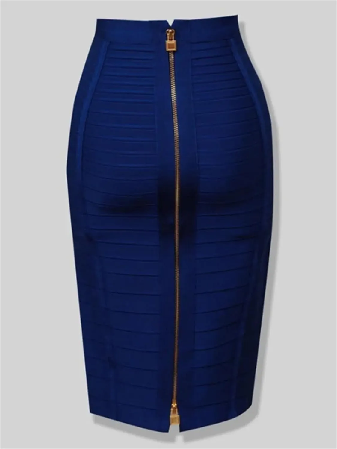 Women Elastic Bodycon Pencil Skirt Solid Zipper Bandage Medium Strecth Skirt