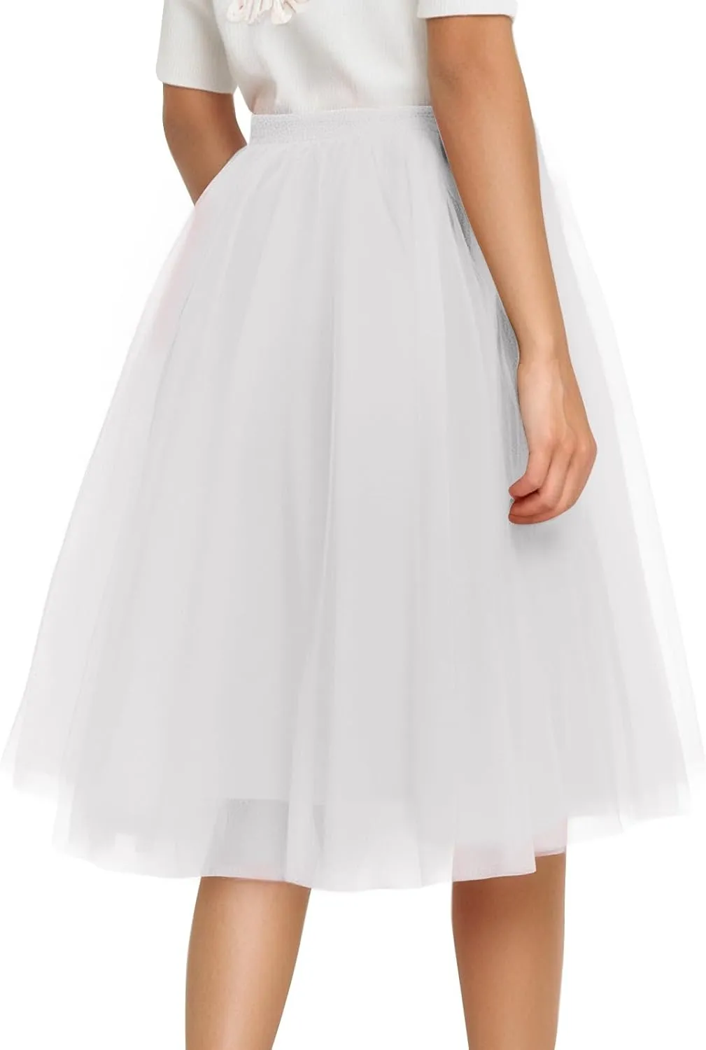 Women Elastic Ruffle Underskirts for Cosplay Tutu Skirt A-Line Tulle Party Midi Skirt Elegant Lightweight Petticoat