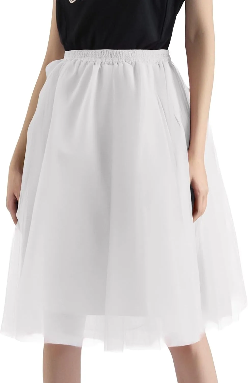 Women Elastic Ruffle Underskirts for Cosplay Tutu Skirt A-Line Tulle Party Midi Skirt Elegant Lightweight Petticoat