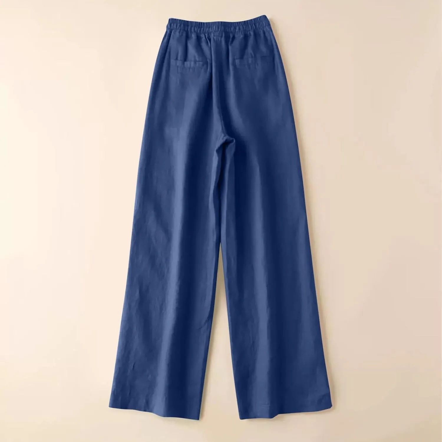 Women Fashion Solid Color Cotton Elastic Long Pants Beach Leisure Trousers