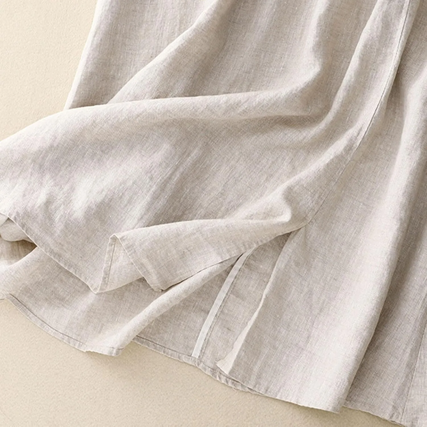 Women Floral Embroidered Midi Skirt Summer Cotton Linen Pleated A-Line Skirts Elastic High Waist Split Beach Skirt