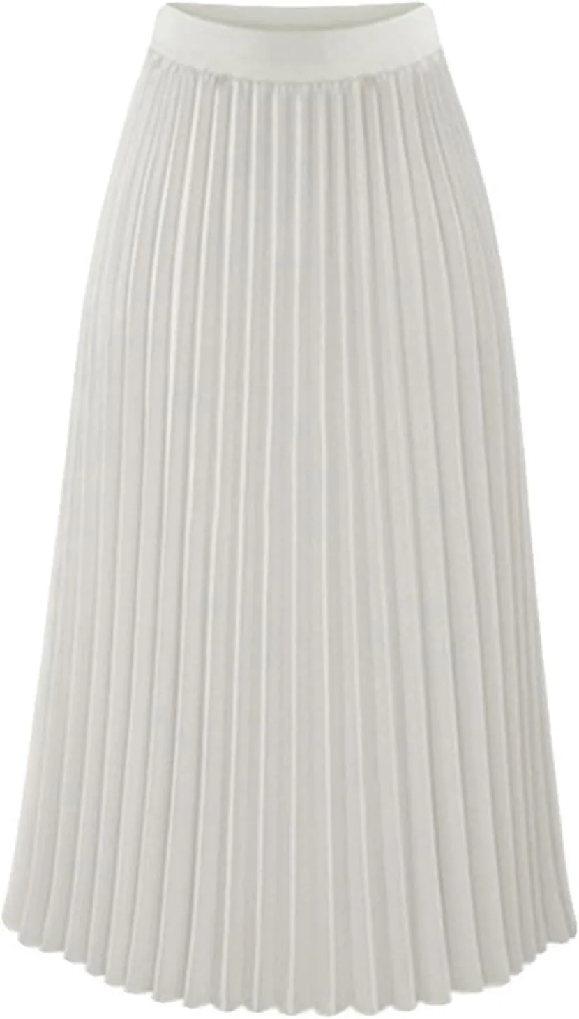 Women High Elastic Waist Pleated Chiffon Skirt Midi Swing Flare Casual A-line Skirts Pleated Midi Skirts for Women