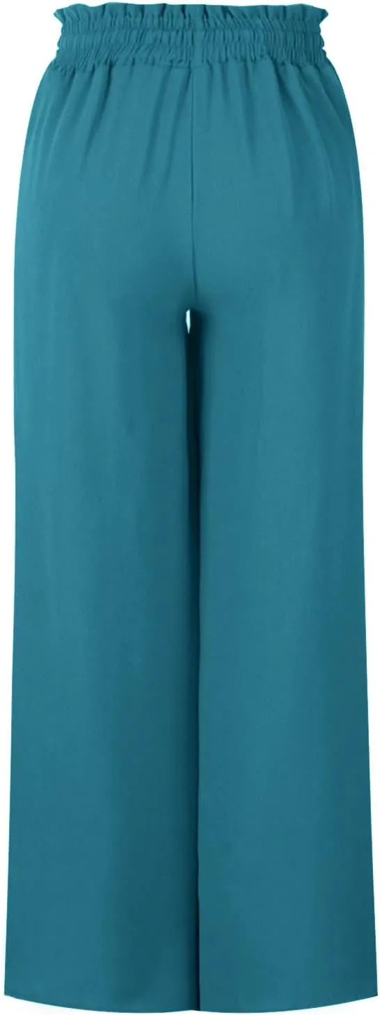Women High Waist Wide Leg Palazzo Pants Dressy Casual Flowy Pants Loose 2024 Fall Long Lounge Trousers with Pockets