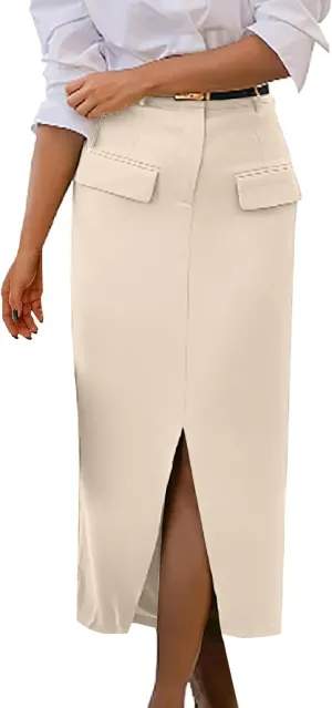 Women High Waisted Cargo Midi Skirt Y2k Summer Vintage Pencil Slit Long Skirts Dressy Casual Business Work Skirts