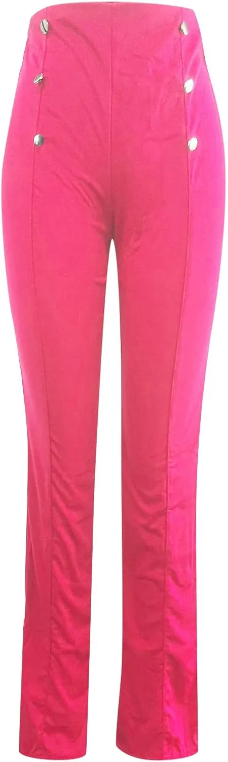 Women Plus Size Button-Down Bootcut Wide Leg Pants Sailor Bell Button Flare Pants Stretchy Long High Waist Business Trousers