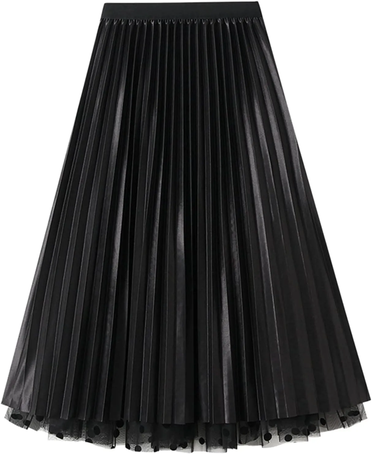 Women Polka Dot Print Fairy Midi Skirt Elastic Waist Tulle Tutu Skirts Layered Pleated A Line Skirts