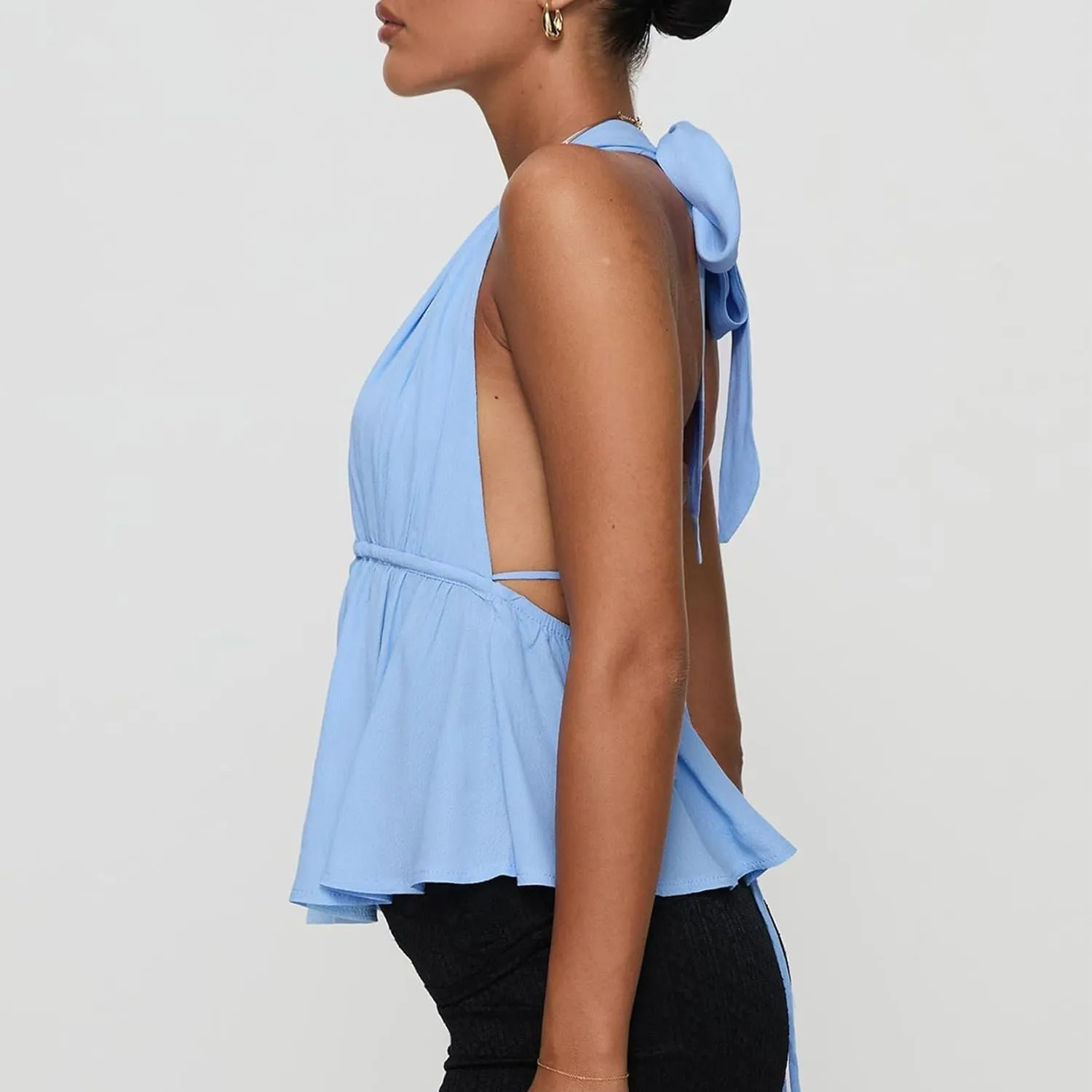 Women Sexy Deep V Neck Halter Top Cowl Neck Tie Back Slim Crop Camisole Summer Y2k Coquette Low Cut Backless Tank Top