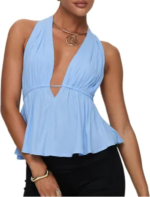 Women Sexy Deep V Neck Halter Top Cowl Neck Tie Back Slim Crop Camisole Summer Y2k Coquette Low Cut Backless Tank Top