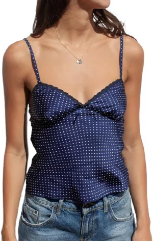 Women Silk Crop Cami Top Y2k Polka Dot Spaghetti Strap Tank Top Lace Trim V Neck Camisoles Trendy Going Out Tops