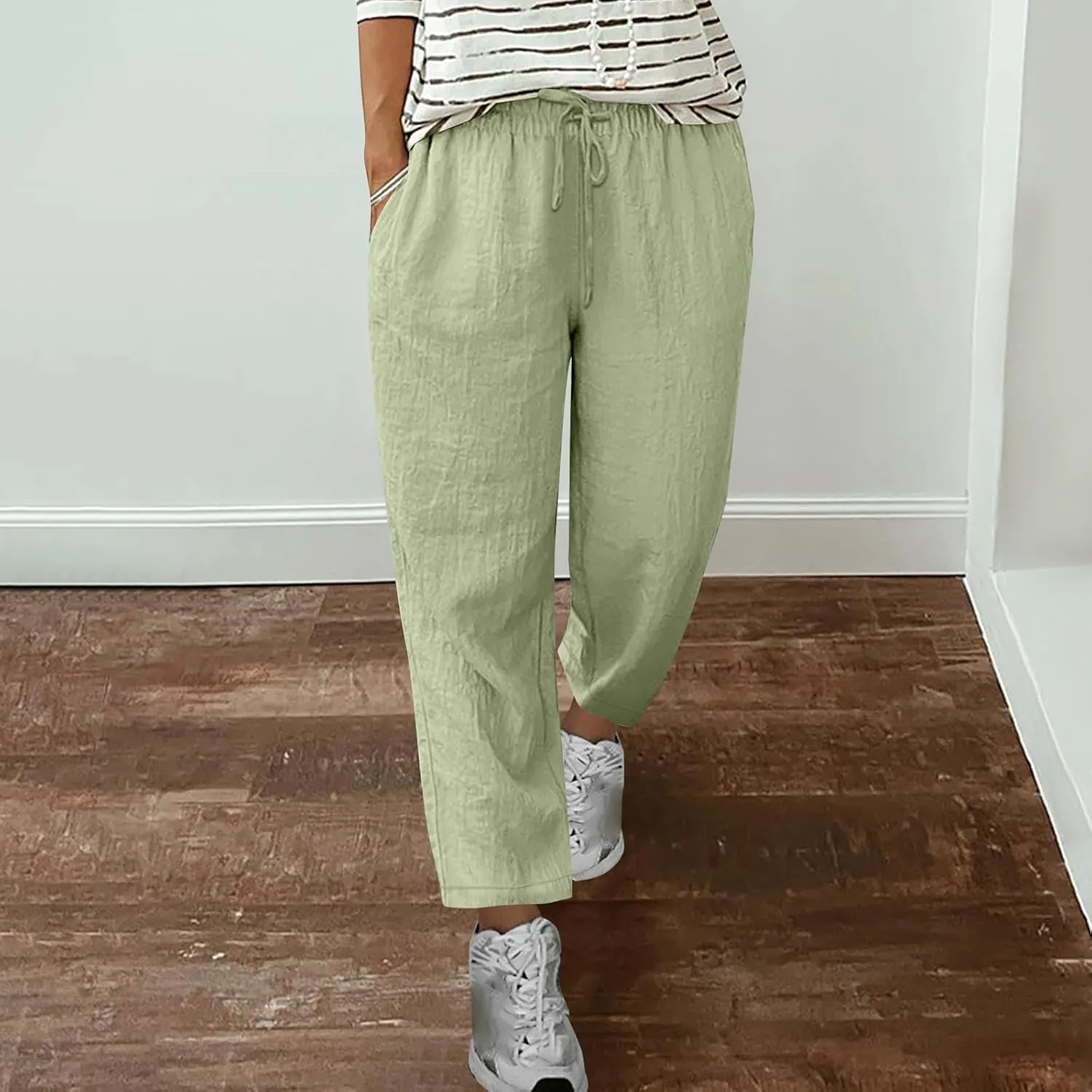 Women Summer Cotton Linen Pants 2025 Beach Vacation Trousers Drawstring Straight Slacks Business Casual Comfy Clothes