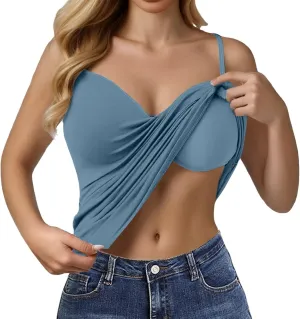 Women Tank Tops with Built in Bra Spaghetti Tank Top Yoga Cami Shirts Basic Layer Padded Bra Cami Slim Sleeveless Summer Top