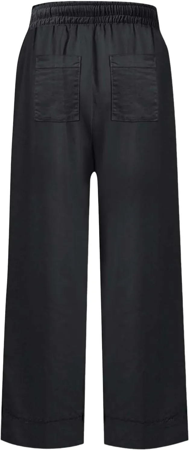 Women Wide Leg Pants, Straight High Waisted Wide Legs Trousers Casual Summer Cotton Linen Palazzo Pants with Pockets