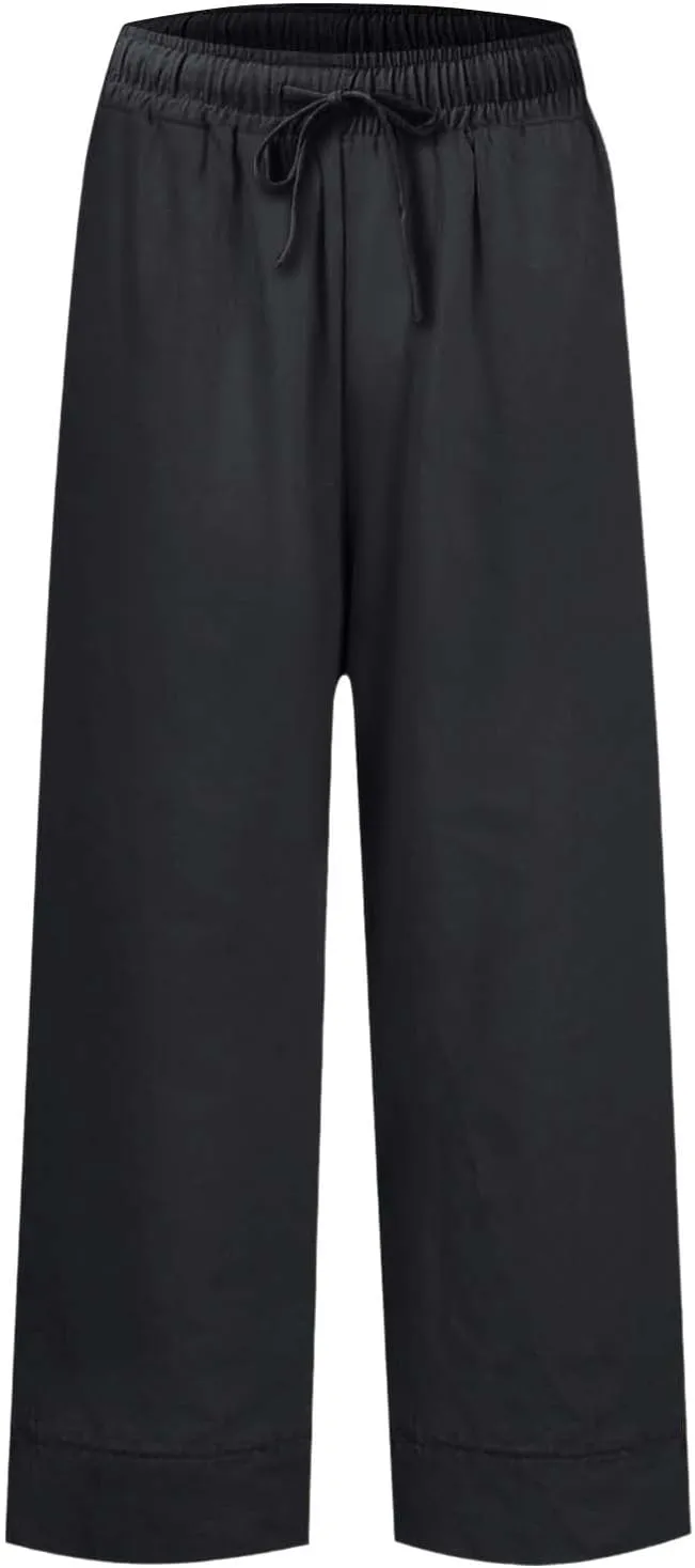 Women Wide Leg Pants, Straight High Waisted Wide Legs Trousers Casual Summer Cotton Linen Palazzo Pants with Pockets