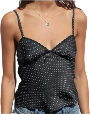 Women Y2k Polka Dot Cami Top Sexy Deep V Neck Spaghetti Strap Open Back Crop Top Lace Trim Coquette Fairy Camisoles