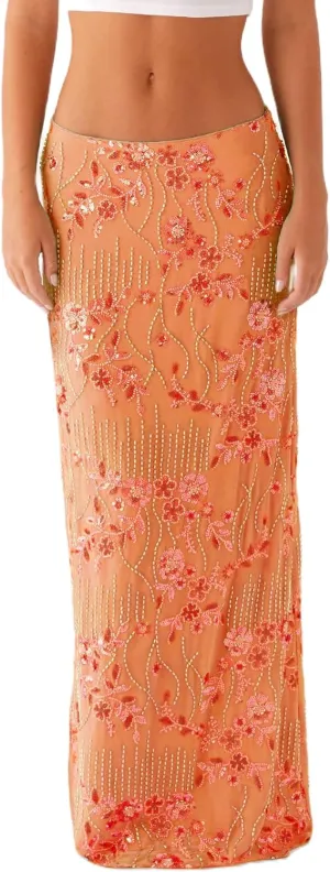Women Y2k Sequin Long Skirt Sparkly Beaded Floral Maxi Skirt Rhinestone Glitter Midi Skirt Streetwear