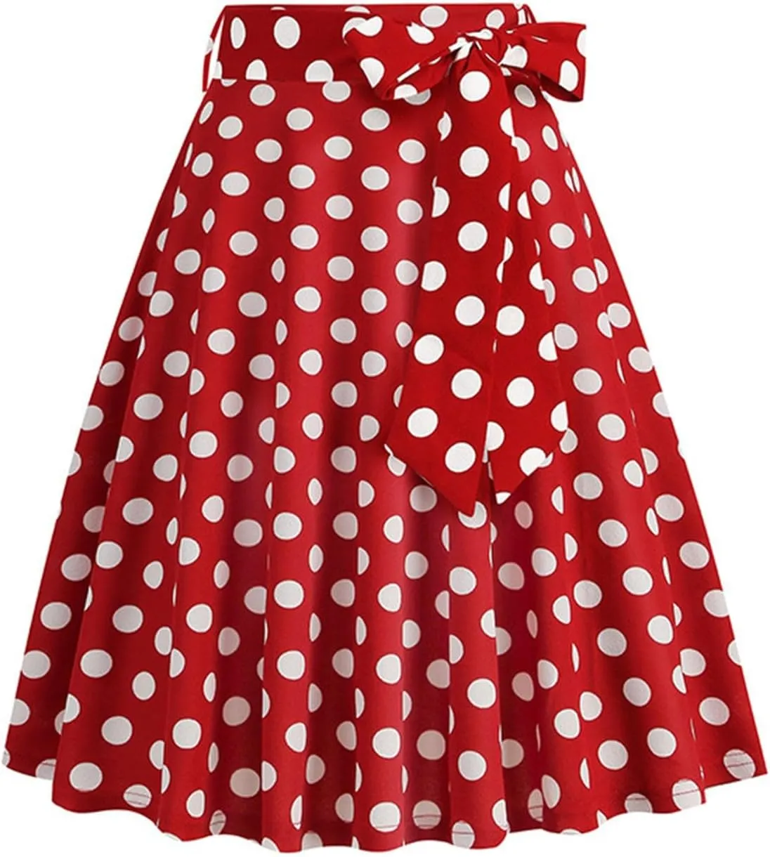 Women's 1950s Pleated Vintage Skirt Polka Dot A-line Midi Skirts Flared High Waisted Short Skirts with Belted