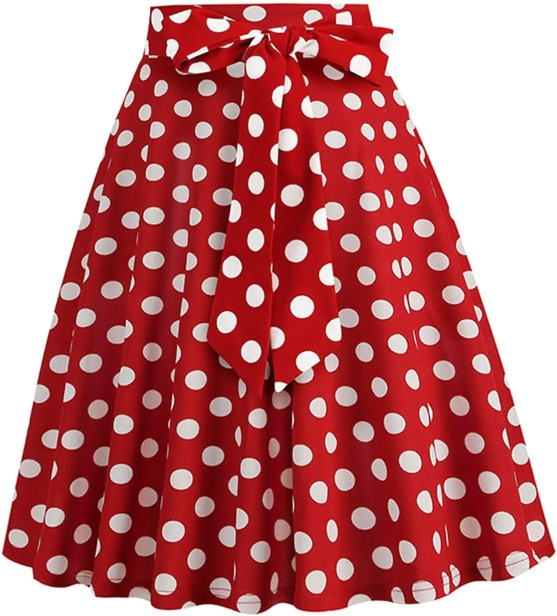 Women's 1950s Pleated Vintage Skirt Polka Dot A-line Midi Skirts Flared High Waisted Short Skirts with Belted