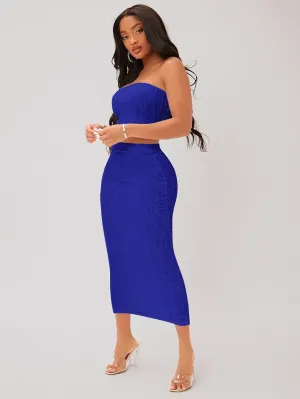 Women's 2 Pieces Top and Skirt Set Crop Tube Top & Pencil Skirts Set Sleeveless Slim Fit Sexy