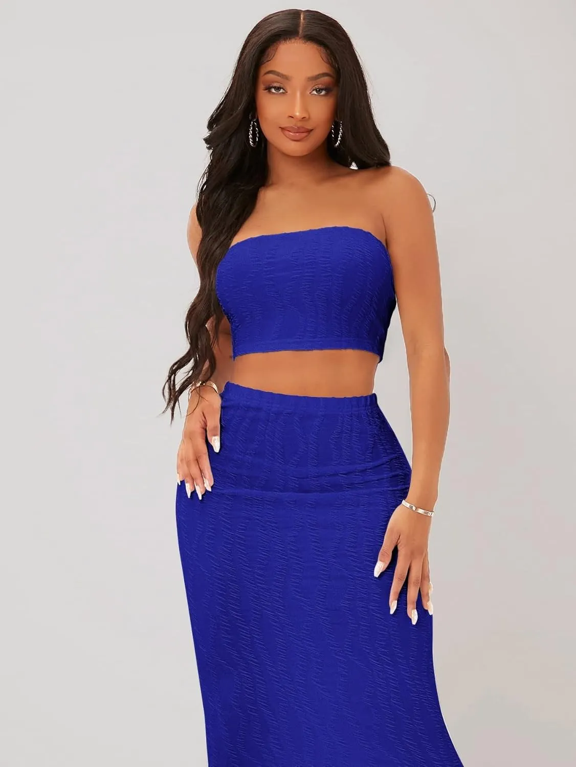Women's 2 Pieces Top and Skirt Set Crop Tube Top & Pencil Skirts Set Sleeveless Slim Fit Sexy