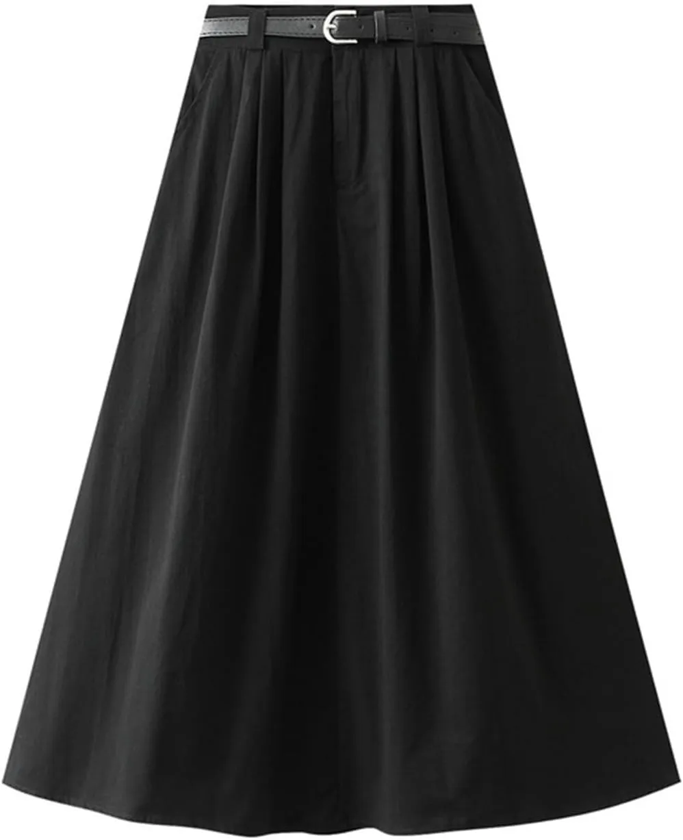 Women's A Line Flared Midi Skirt High Waisted Comfy Pleated Fashion 2025 Casual Skirt Slim Fit Lounge Cargo Skirt