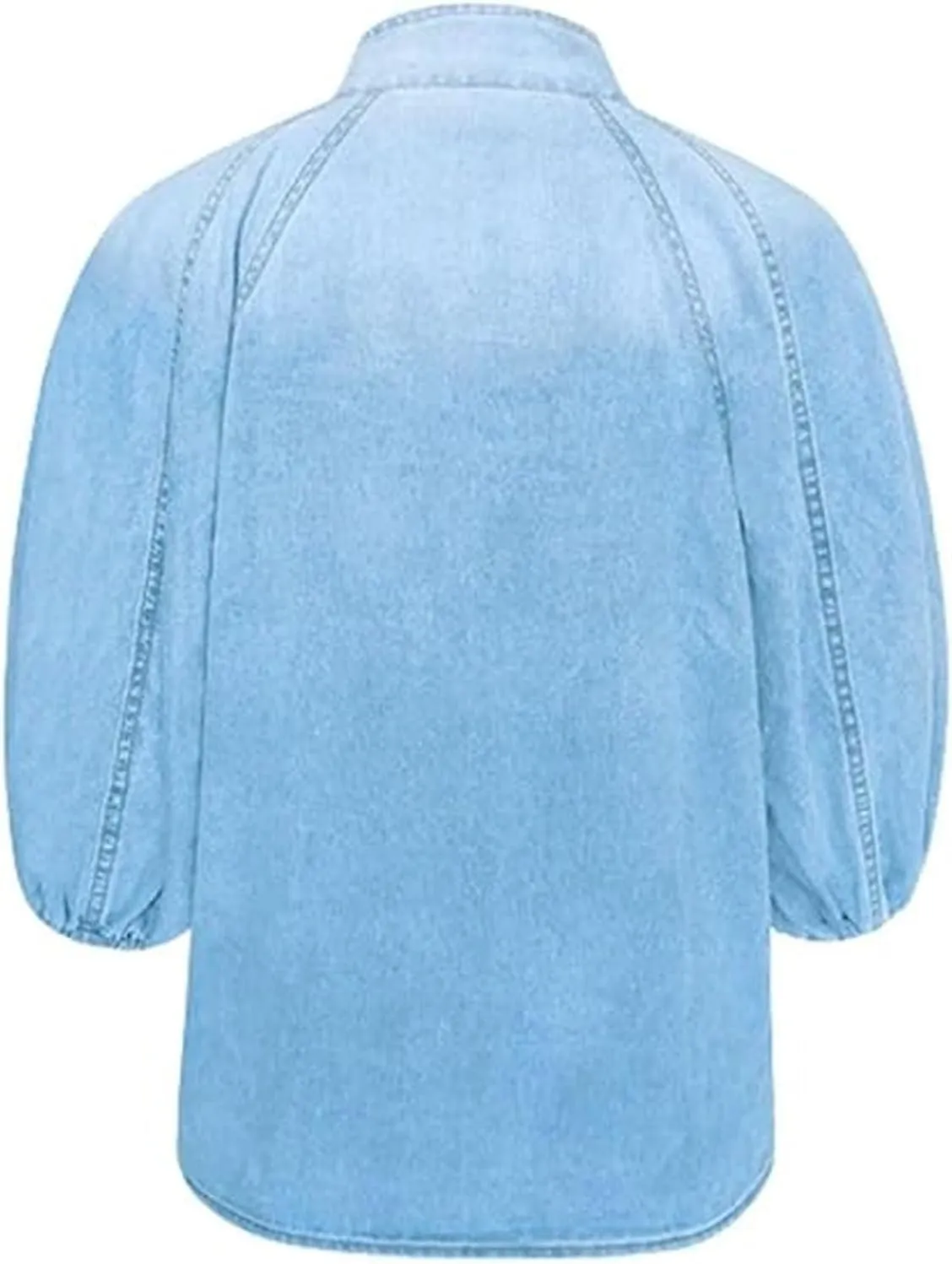 Women's Bow Design Denim Pullover Top Button Up High Neck Fashionable Jacket with Elastic and Puffs, Vintage Casual(Light blue,2xl)