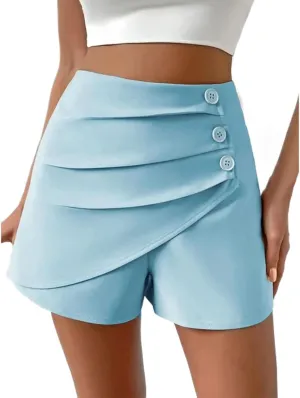 Womens Button Front Wrap Skirts High Waist Tummy Control Dressy Skorts Summer Solid Ruffle Casual Workwear Outfits
