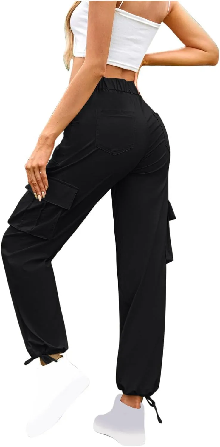 Womens Cargo Pants Wide Leg Bohemian Style Linen Blend Summer Beach Casual Pants