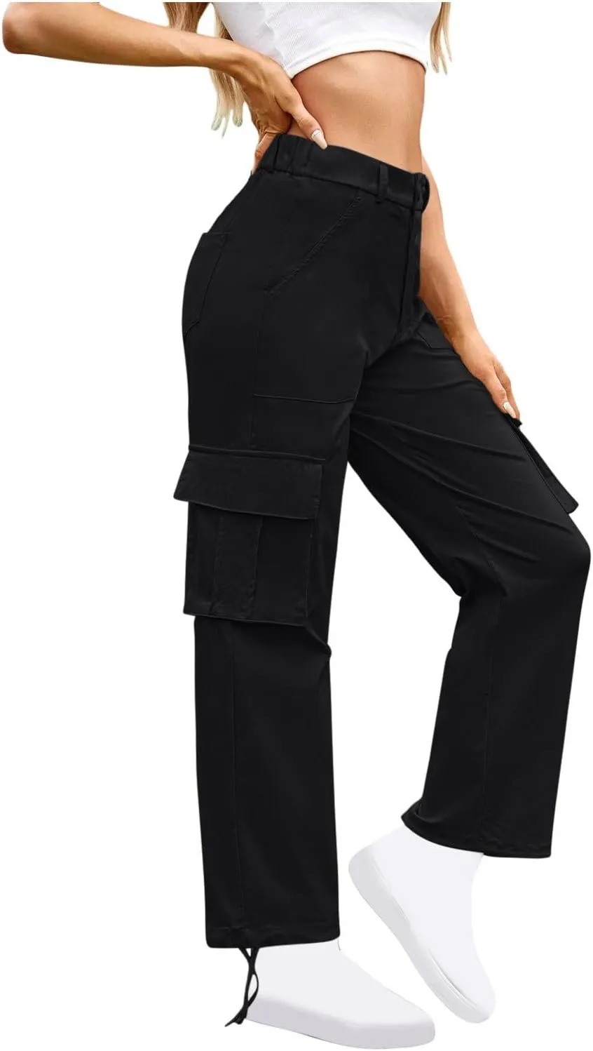 Womens Cargo Pants Wide Leg Bohemian Style Linen Blend Summer Beach Casual Pants