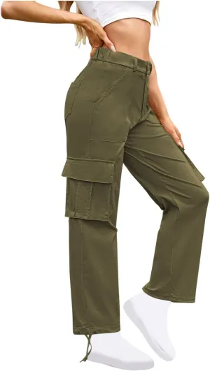 Womens Cargo Pants Wide Leg Bohemian Style Linen Blend Summer Beach Casual Pants